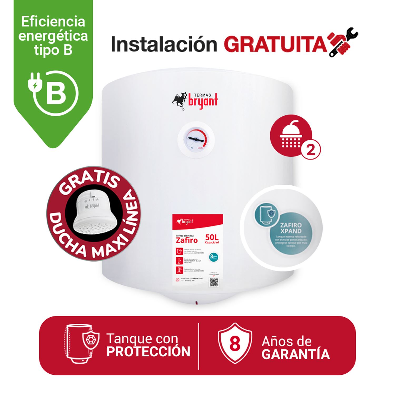 TERMA ELÉCTRICA 50L BRYANT ZAFIRO XPAND MAYOR DURACIÓN